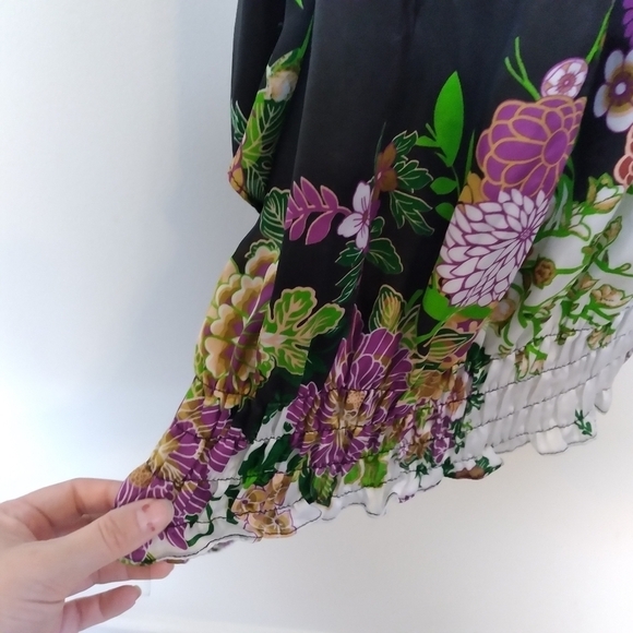 Arden B Oversized Floral Satin Off the Shoulder Quarter Sleeve Blouse Size xs - Picture 4 of 10